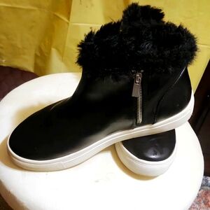 Womens fur lined faux leather sneaker
